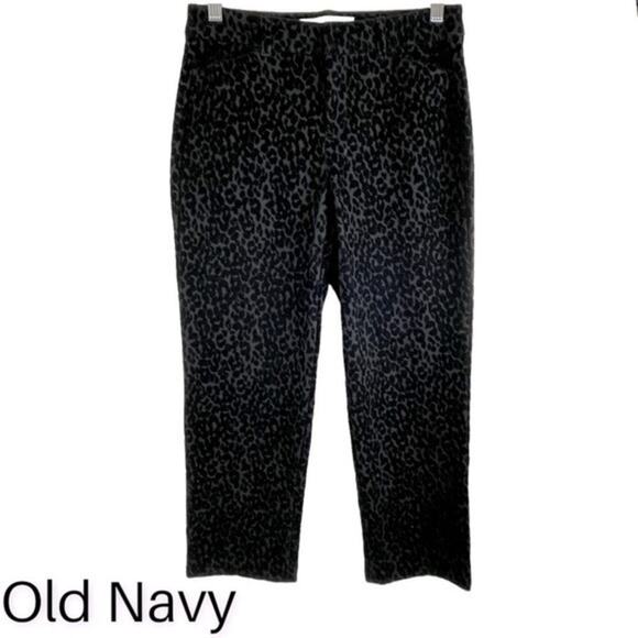 Old Navy Black Velvet Animal Print Pixie High Rise Ankle Pant NWOT Size 2 - Picture 1 of 11